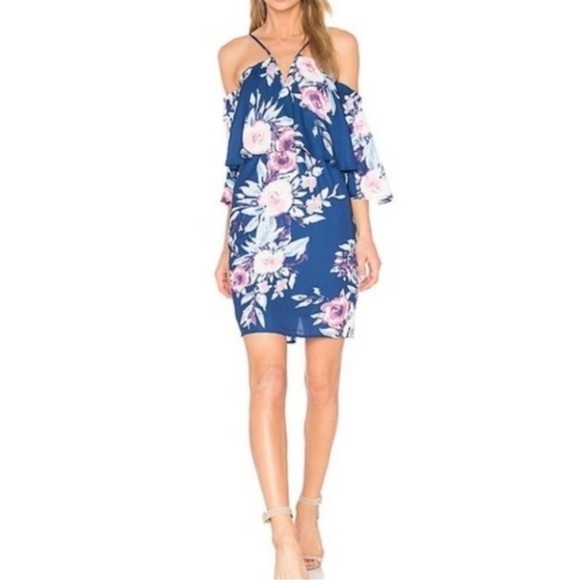 YUMI Kim Celine Blue Floral Flutter Sleeve Mini Dress - Picture 1 of 13